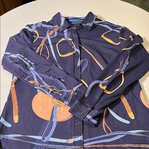 J. McLaughlin Blue Top with Gold and Brown Details